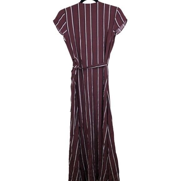 Aritzia Wilfred Free Jessa Wrap Dress Midi Striped Maroon Black XS - Picture 6 of 9